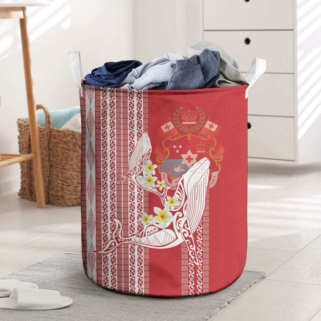 Swimming With Humpback Whales Season Tonga Laundry Basket Tongan Tofuaa Ngatu Pattern Red LT14 Red - Polynesian Pride