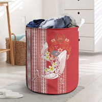 Swimming With Humpback Whales Season Tonga Laundry Basket Tongan Tofuaa Ngatu Pattern Red LT14 Red - Polynesian Pride