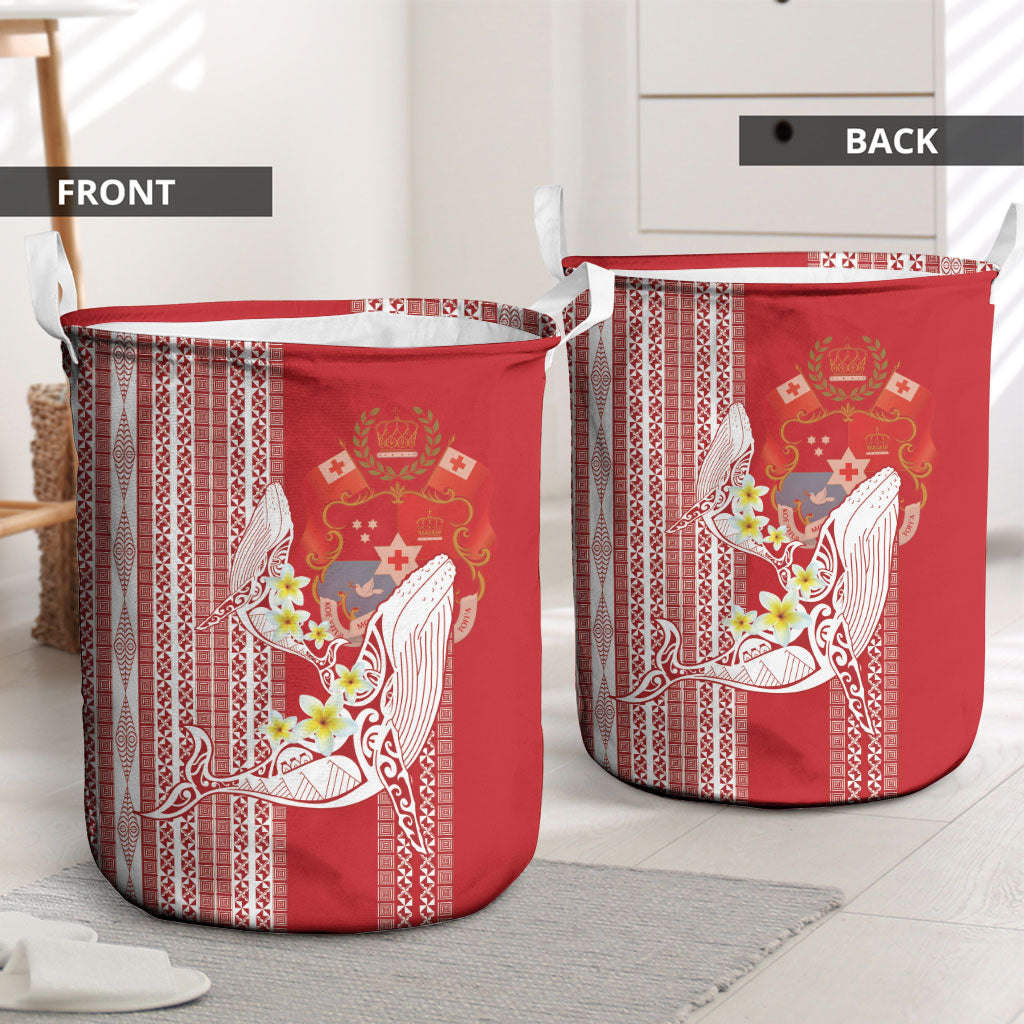 Swimming With Humpback Whales Season Tonga Laundry Basket Tongan Tofuaa Ngatu Pattern Red LT14 - Polynesian Pride