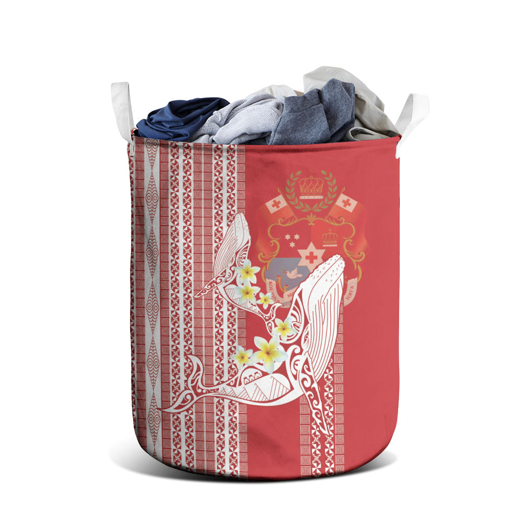 Swimming With Humpback Whales Season Tonga Laundry Basket Tongan Tofuaa Ngatu Pattern Red LT14 - Polynesian Pride