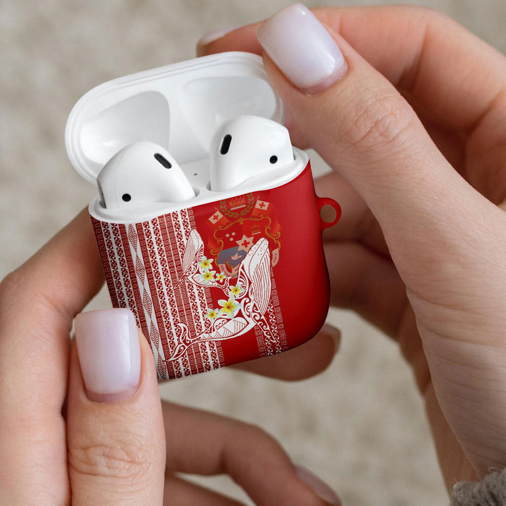 Swimming With Humpback Whales Season Tonga AirPods Case Tongan Tofuaa Ngatu Pattern Red LT14 - Polynesian Pride