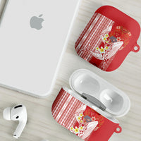 Swimming With Humpback Whales Season Tonga AirPods Case Tongan Tofuaa Ngatu Pattern Red LT14 - Polynesian Pride
