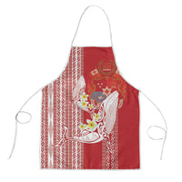 Swimming With Humpback Whales Season Tonga Apron Tongan Tofuaa Ngatu Pattern Red LT14 Red - Polynesian Pride
