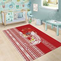 Swimming With Humpback Whales Season Tonga Area Rug Tongan Tofuaa Ngatu Pattern Red LT14 - Polynesian Pride