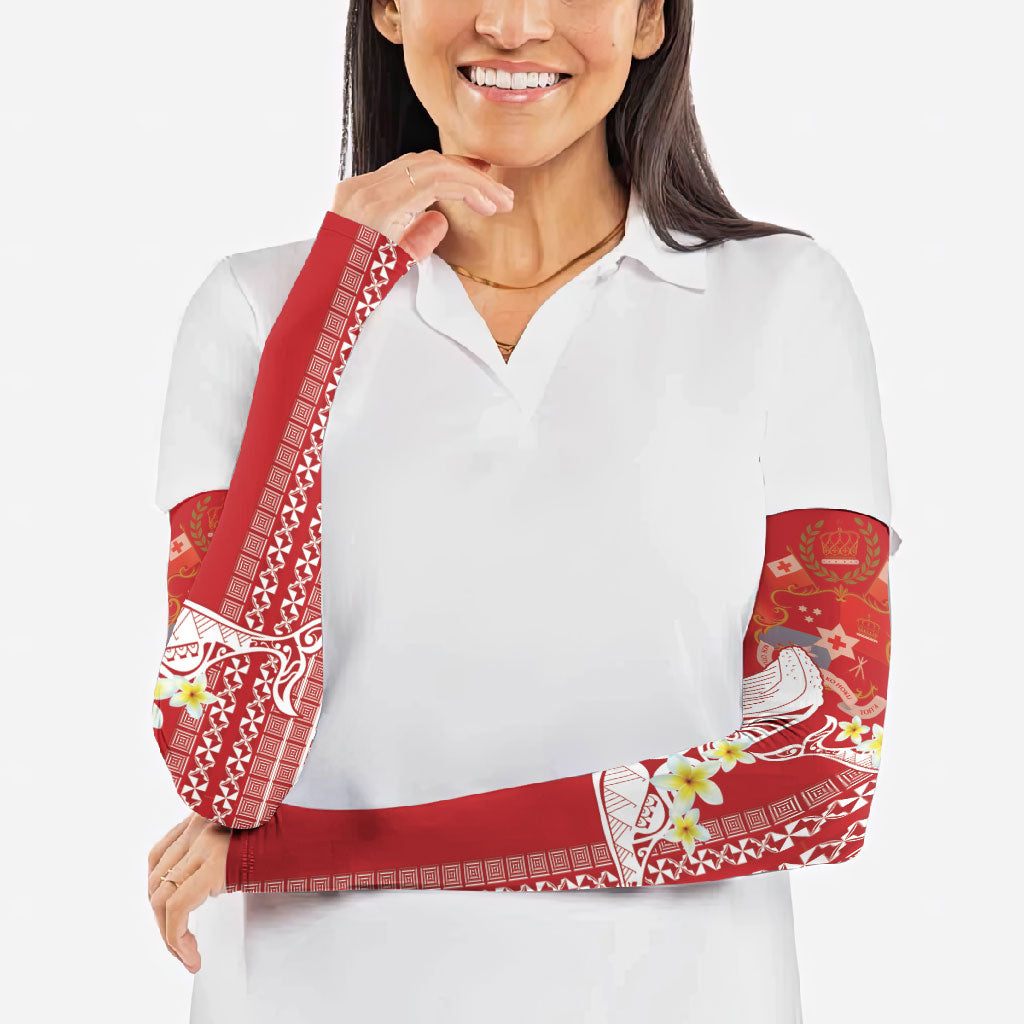 Swimming With Humpback Whales Season Tonga Arm Sleeves Tongan Tofuaa Ngatu Pattern Red LT14 - Polynesian Pride