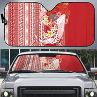 Swimming With Humpback Whales Season Tonga Auto Sun Shade Tongan Tofuaa Ngatu Pattern Red LT14 Red - Polynesian Pride