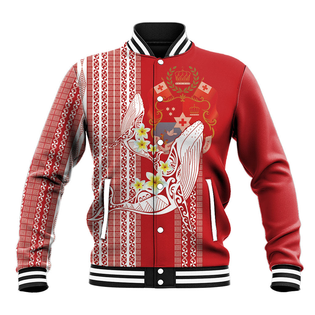 Swimming With Humpback Whales Season Tonga Baseball Jacket Tongan Tofuaa Ngatu Pattern Red LT14 Unisex Red - Polynesian Pride