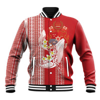 Swimming With Humpback Whales Season Tonga Baseball Jacket Tongan Tofuaa Ngatu Pattern Red LT14 Unisex Red - Polynesian Pride