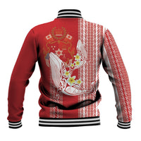 Swimming With Humpback Whales Season Tonga Baseball Jacket Tongan Tofuaa Ngatu Pattern Red LT14 - Polynesian Pride
