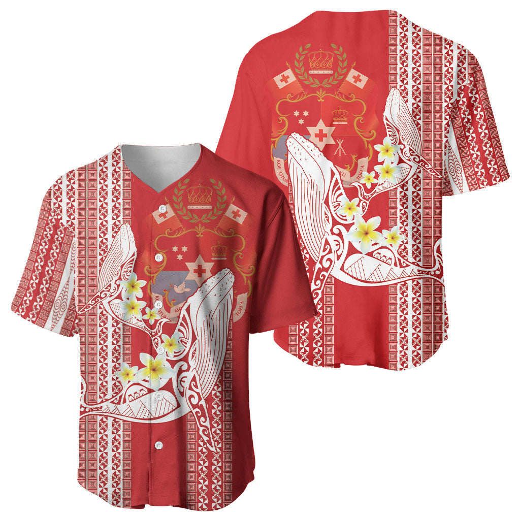 Swimming With Humpback Whales Season Tonga Baseball Jersey Tongan Tofuaa Ngatu Pattern Red LT14 - Polynesian Pride