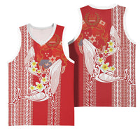 Swimming With Humpback Whales Season Tonga Basketball Jersey Tongan Tofuaa Ngatu Pattern Red LT14 - Polynesian Pride