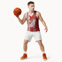 Swimming With Humpback Whales Season Tonga Basketball Jersey Tongan Tofuaa Ngatu Pattern Red LT14 - Polynesian Pride