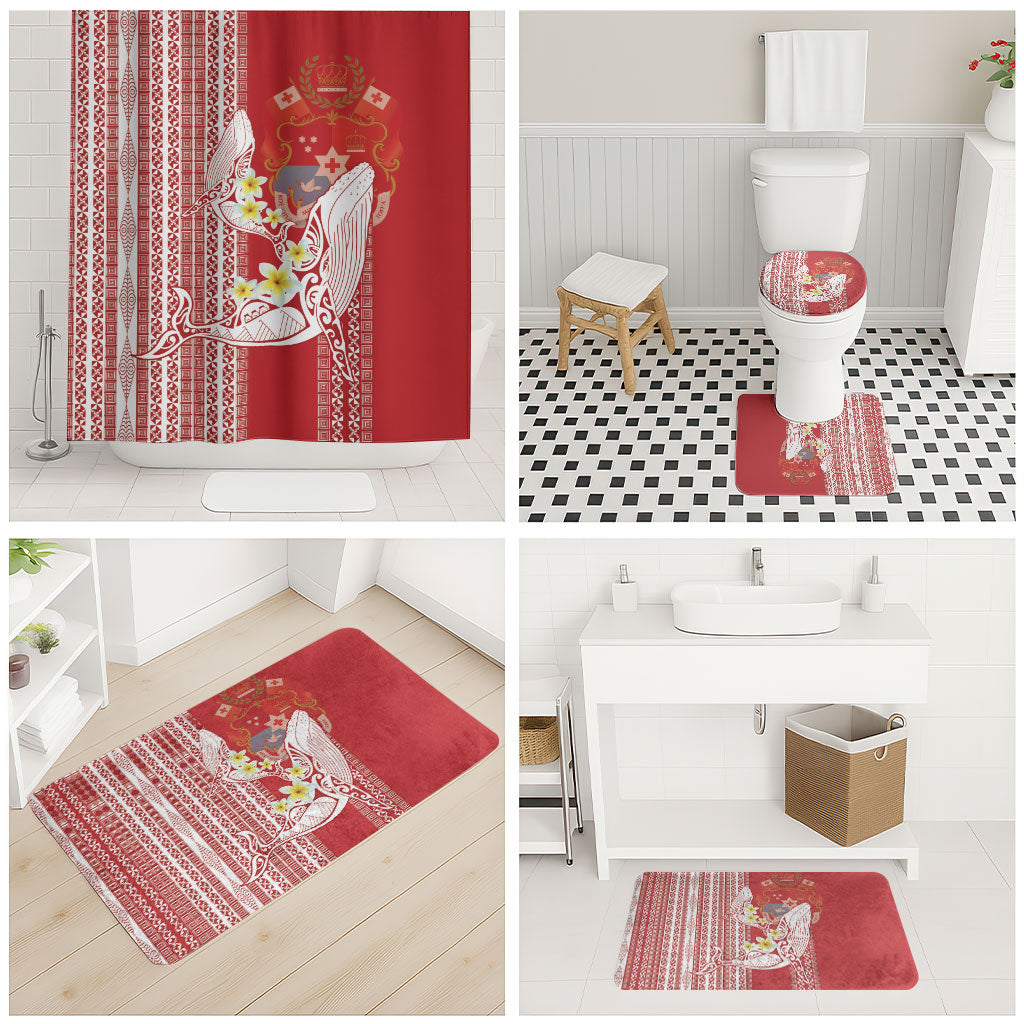 Swimming With Humpback Whales Season Tonga Bathroom Set Tongan Tofuaa Ngatu Pattern Red LT14 - Polynesian Pride
