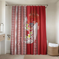 Swimming With Humpback Whales Season Tonga Bathroom Set Tongan Tofuaa Ngatu Pattern Red LT14 Shower Curtain Only Red - Polynesian Pride