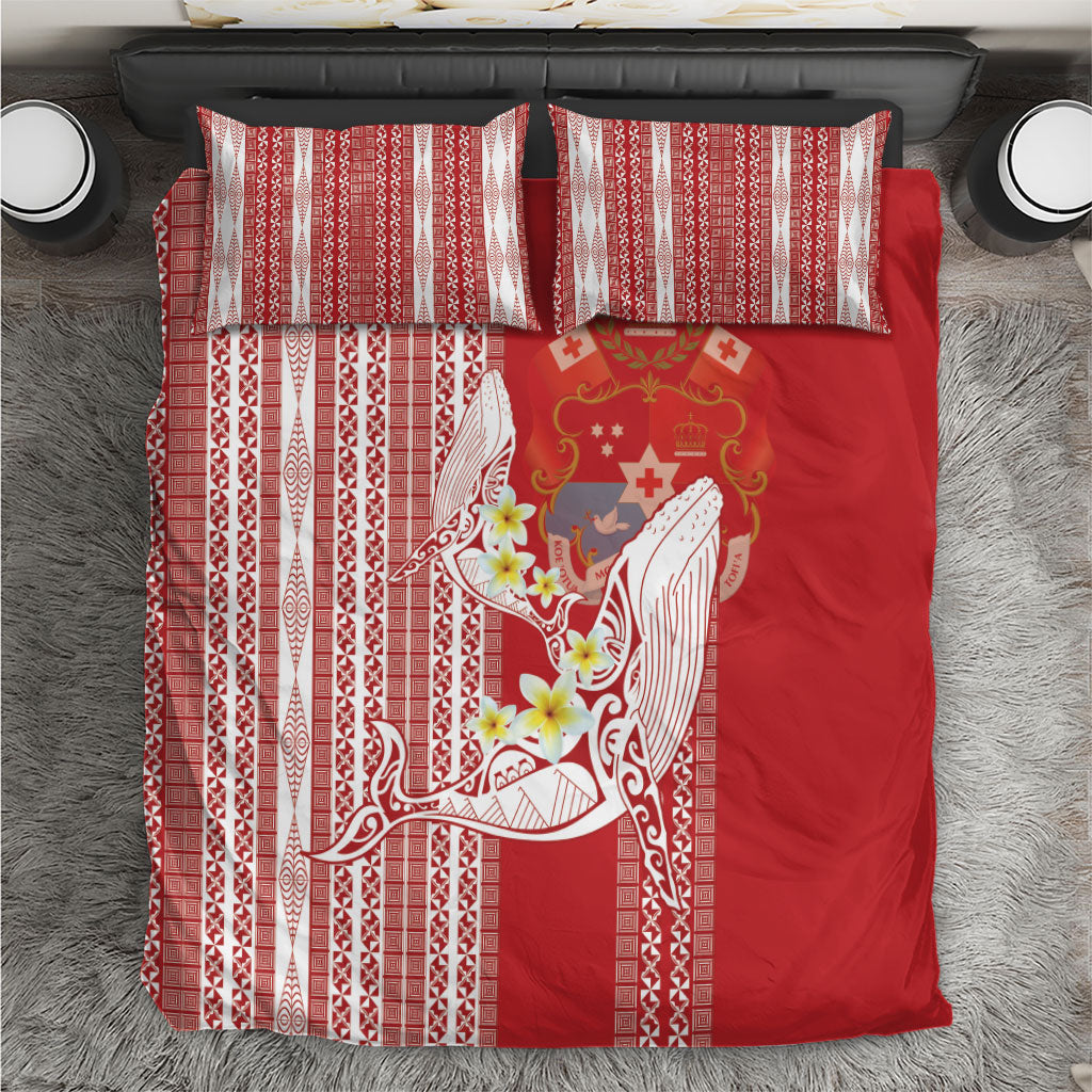 Swimming With Humpback Whales Season Tonga Bedding Set Tongan Tofuaa Ngatu Pattern Red LT14 Red - Polynesian Pride