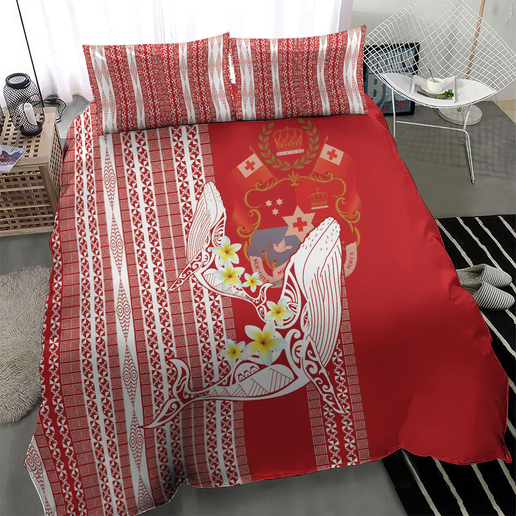 Swimming With Humpback Whales Season Tonga Bedding Set Tongan Tofuaa Ngatu Pattern Red LT14 - Polynesian Pride