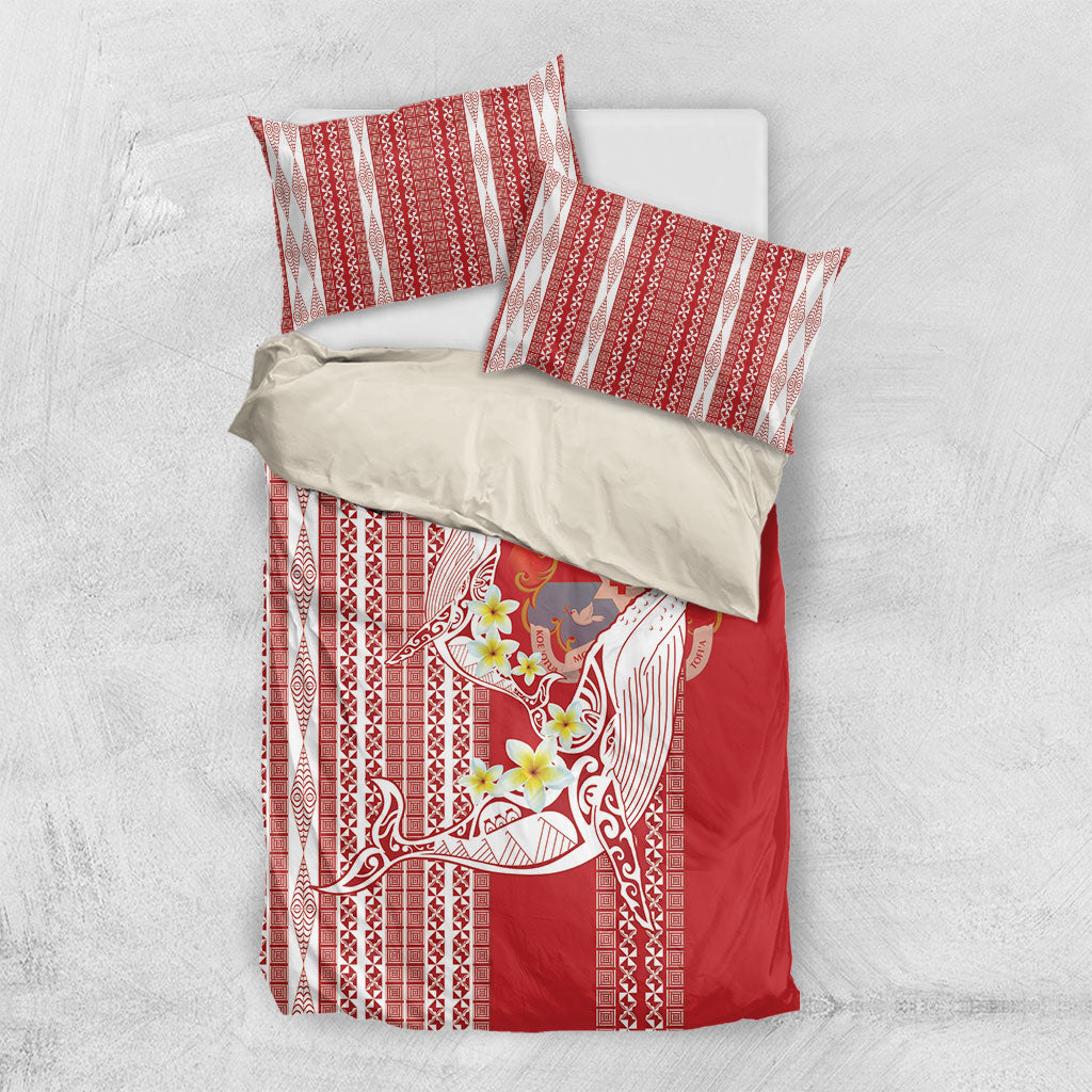 Swimming With Humpback Whales Season Tonga Bedding Set Tongan Tofuaa Ngatu Pattern Red LT14 US Twin 172cm x 218cm Red - Polynesian Pride