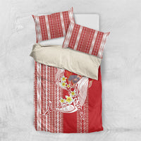 Swimming With Humpback Whales Season Tonga Bedding Set Tongan Tofuaa Ngatu Pattern Red LT14 US Twin 172cm x 218cm Red - Polynesian Pride
