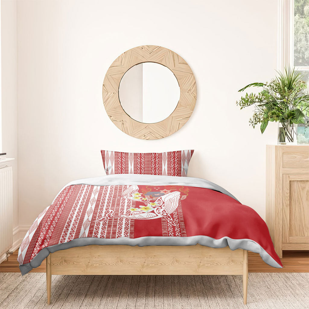 Swimming With Humpback Whales Season Tonga Bedding Set Tongan Tofuaa Ngatu Pattern Red LT14 - Polynesian Pride
