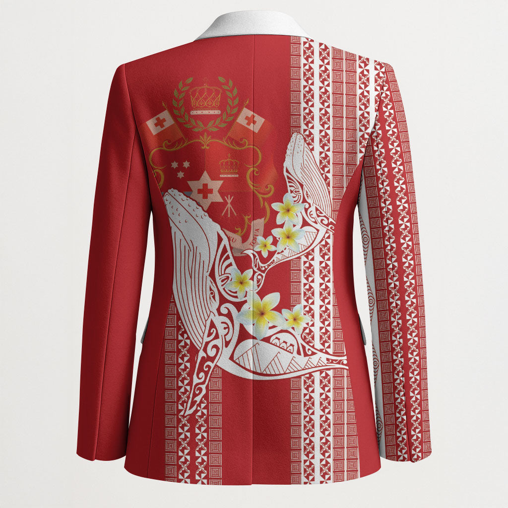 Swimming With Humpback Whales Season Tonga Blazer Tongan Tofuaa Ngatu Pattern Red LT14 - Polynesian Pride
