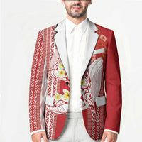 Swimming With Humpback Whales Season Tonga Blazer Tongan Tofuaa Ngatu Pattern Red LT14 - Polynesian Pride