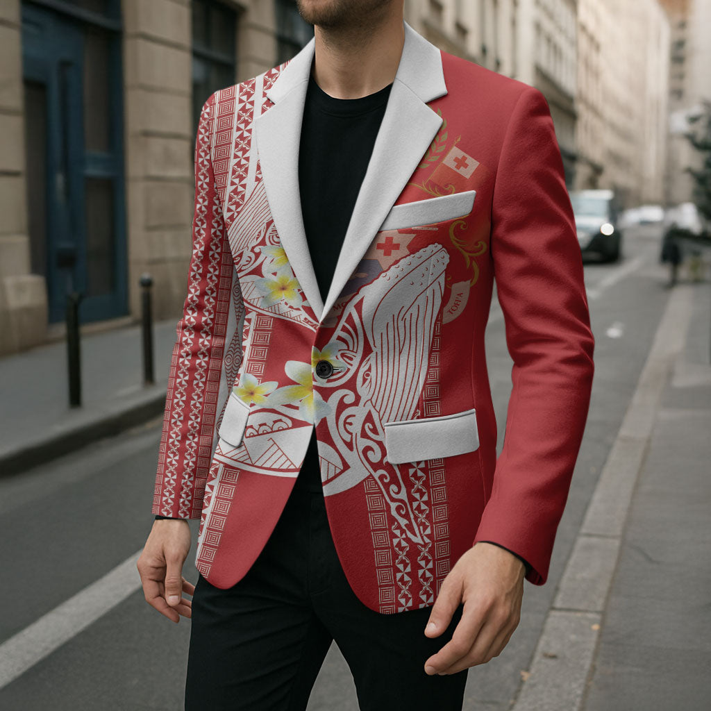 Swimming With Humpback Whales Season Tonga Blazer Tongan Tofuaa Ngatu Pattern Red LT14 - Polynesian Pride