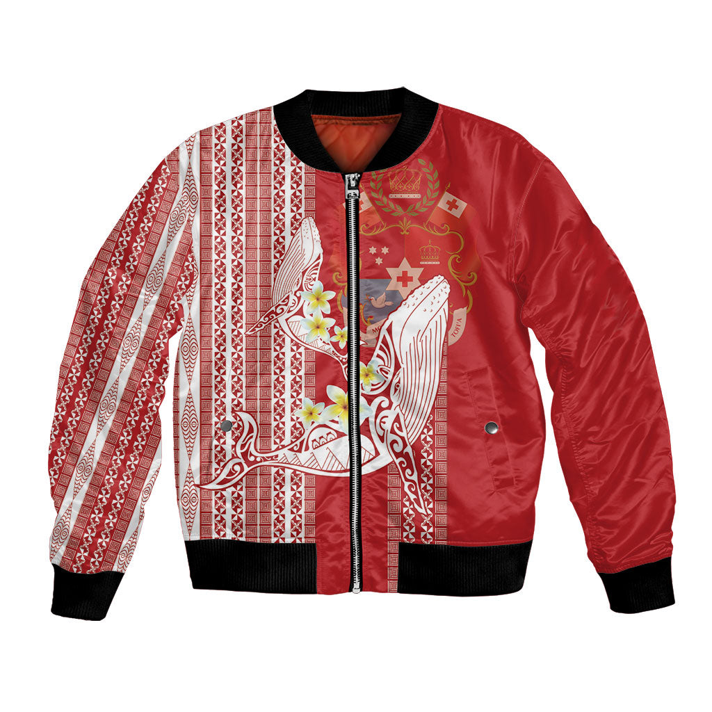 Swimming With Humpback Whales Season Tonga Bomber Jacket Tongan Tofuaa Ngatu Pattern Red LT14 Unisex Red - Polynesian Pride