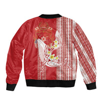 Swimming With Humpback Whales Season Tonga Bomber Jacket Tongan Tofuaa Ngatu Pattern Red LT14 - Polynesian Pride