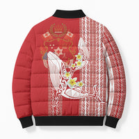 Swimming With Humpback Whales Season Tonga Bomber Puffer Jacket Tongan Tofuaa Ngatu Pattern Red LT14 - Polynesian Pride