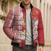 Swimming With Humpback Whales Season Tonga Bomber Puffer Jacket Tongan Tofuaa Ngatu Pattern Red LT14 - Polynesian Pride