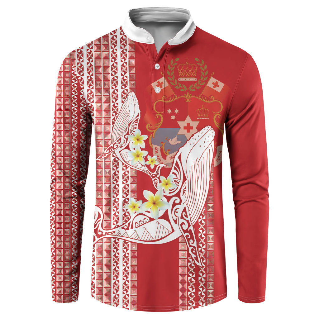 Swimming With Humpback Whales Season Tonga Button Sweatshirt Tongan Tofuaa Ngatu Pattern Red LT14 Red - Polynesian Pride