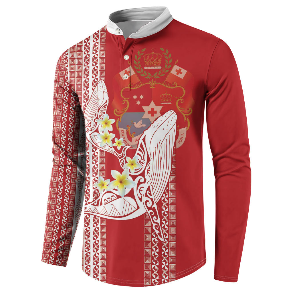 Swimming With Humpback Whales Season Tonga Button Sweatshirt Tongan Tofuaa Ngatu Pattern Red LT14 - Polynesian Pride