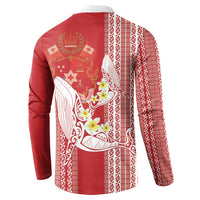 Swimming With Humpback Whales Season Tonga Button Sweatshirt Tongan Tofuaa Ngatu Pattern Red LT14 - Polynesian Pride