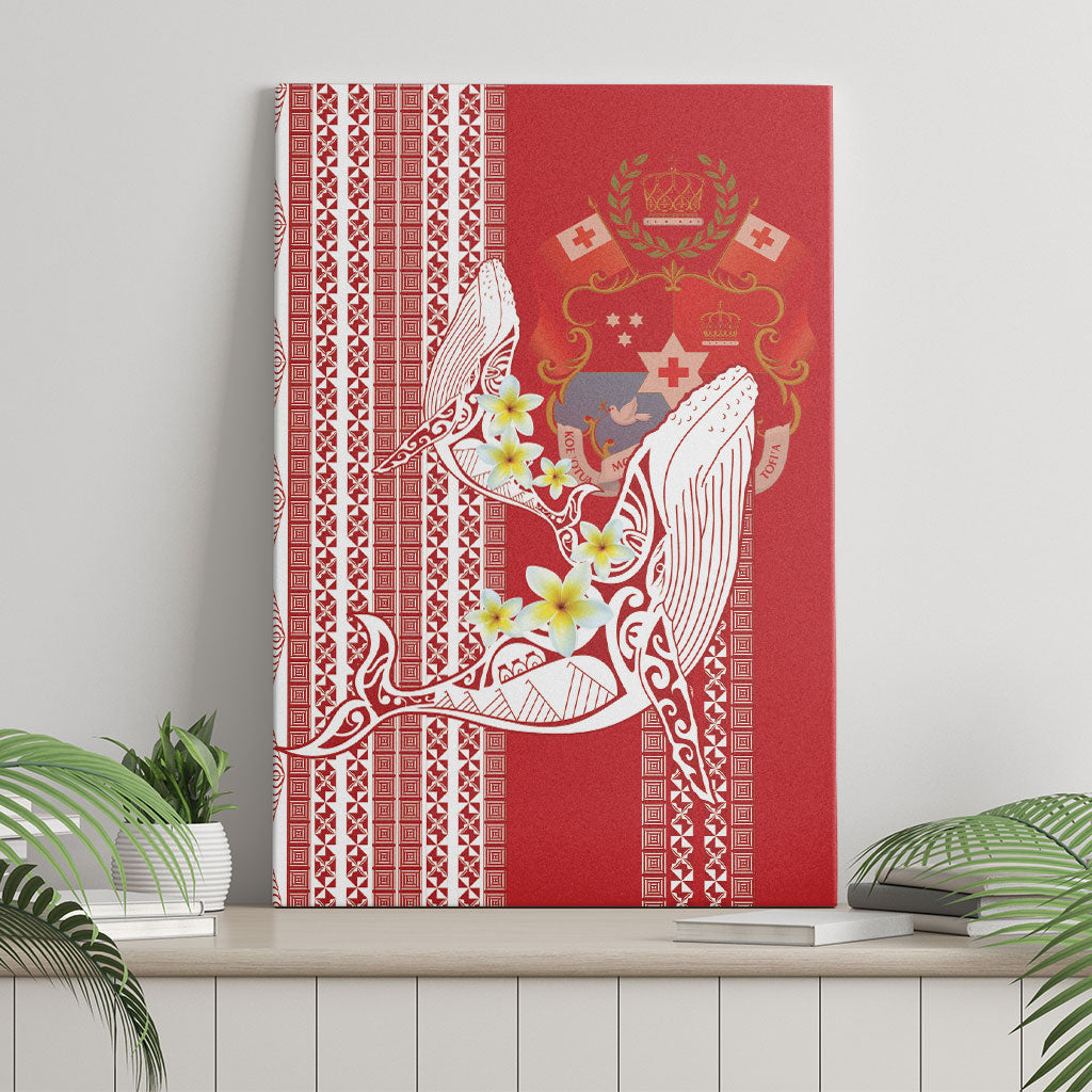 Swimming With Humpback Whales Season Tonga Canvas Wall Art Tongan Tofuaa Ngatu Pattern Red LT14 - Polynesian Pride