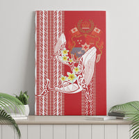 Swimming With Humpback Whales Season Tonga Canvas Wall Art Tongan Tofuaa Ngatu Pattern Red LT14 - Polynesian Pride