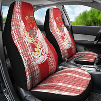 Swimming With Humpback Whales Season Tonga Car Seat Cover Tongan Tofuaa Ngatu Pattern Red LT14 - Polynesian Pride