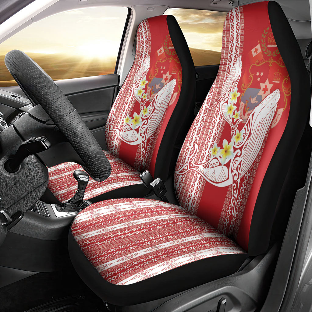 Swimming With Humpback Whales Season Tonga Car Seat Cover Tongan Tofuaa Ngatu Pattern Red LT14 - Polynesian Pride
