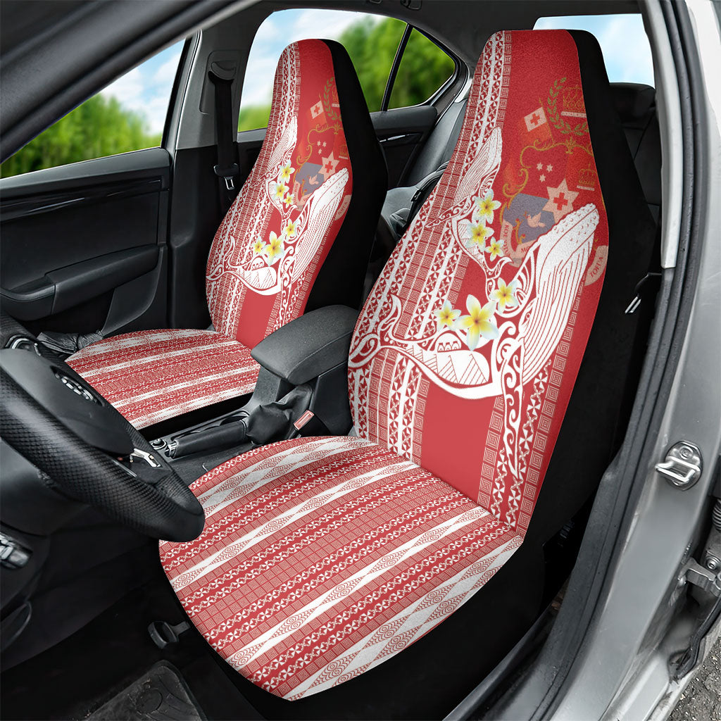 Swimming With Humpback Whales Season Tonga Car Seat Cover Tongan Tofuaa Ngatu Pattern Red LT14 - Polynesian Pride