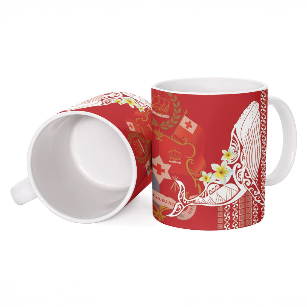 Swimming With Humpback Whales Season Tonga Ceramic Mug Tongan Tofuaa Ngatu Pattern Red LT14 - Polynesian Pride