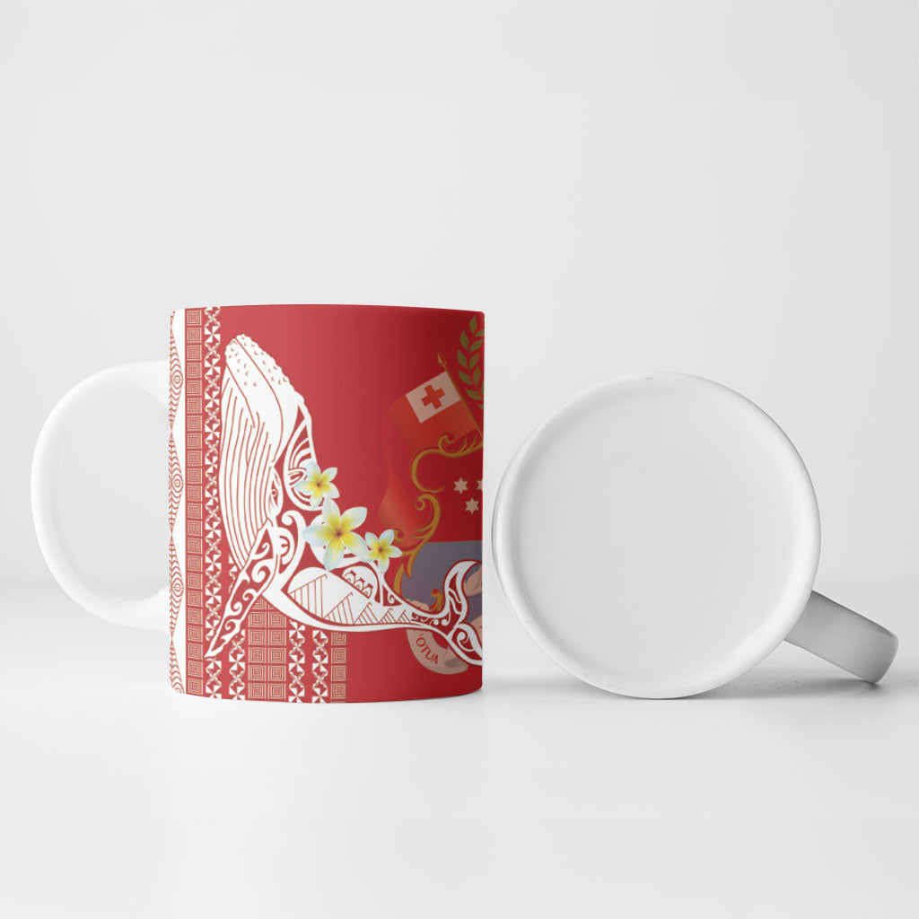 Swimming With Humpback Whales Season Tonga Ceramic Mug Tongan Tofuaa Ngatu Pattern Red LT14 - Polynesian Pride