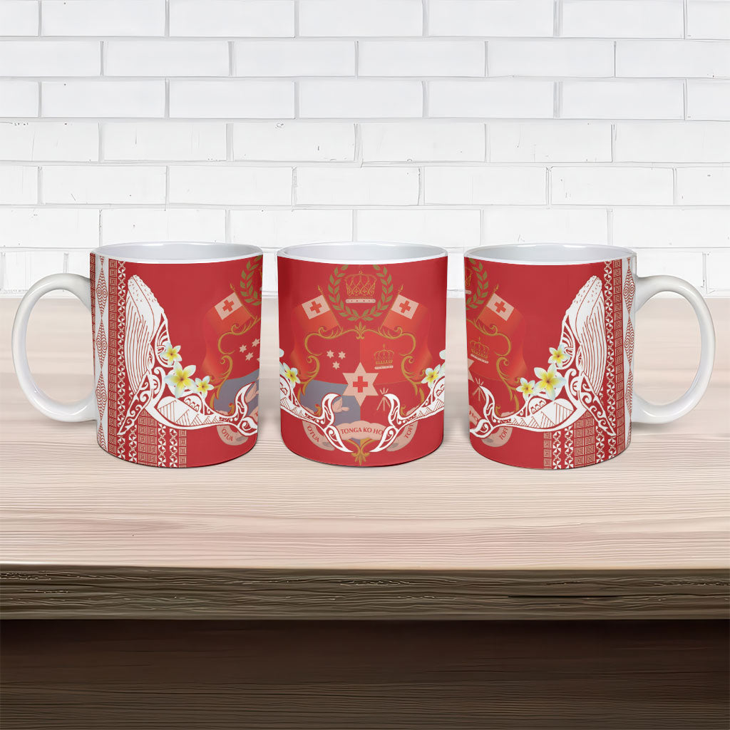 Swimming With Humpback Whales Season Tonga Ceramic Mug Tongan Tofuaa Ngatu Pattern Red LT14 - Polynesian Pride
