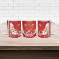 Swimming With Humpback Whales Season Tonga Ceramic Mug Tongan Tofuaa Ngatu Pattern Red LT14 - Polynesian Pride