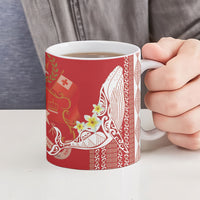 Swimming With Humpback Whales Season Tonga Ceramic Mug Tongan Tofuaa Ngatu Pattern Red LT14 - Polynesian Pride