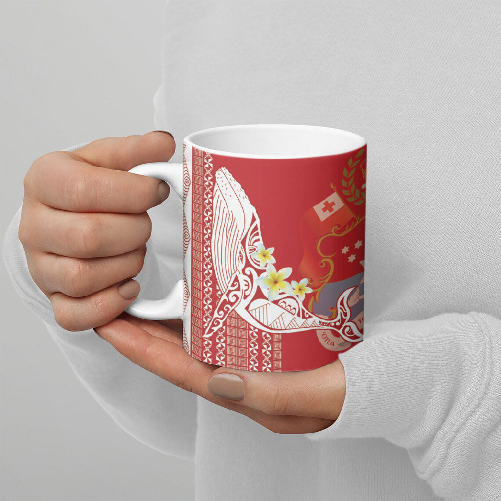 Swimming With Humpback Whales Season Tonga Ceramic Mug Tongan Tofuaa Ngatu Pattern Red LT14 - Polynesian Pride