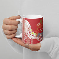 Swimming With Humpback Whales Season Tonga Ceramic Mug Tongan Tofuaa Ngatu Pattern Red LT14 - Polynesian Pride