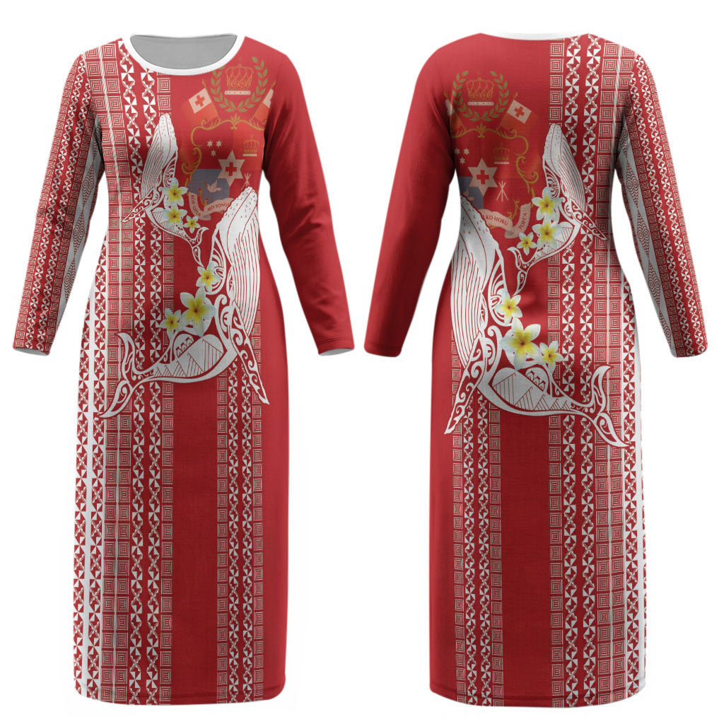Swimming With Humpback Whales Season Tonga Couples Matching Long Sleeve Bodycon Dress and Long Sleeve Button Shirt Tongan Tofuaa Ngatu Pattern Red LT14 - Polynesian Pride
