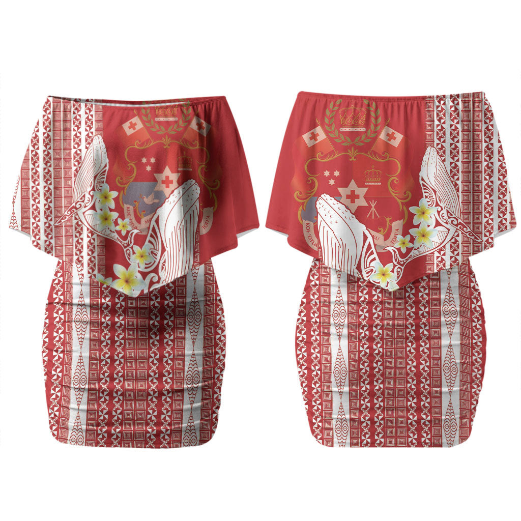 Swimming With Humpback Whales Season Tonga Couples Matching Off Shoulder Short Dress and Long Sleeve Button Shirt Tongan Tofuaa Ngatu Pattern Red LT14 - Polynesian Pride