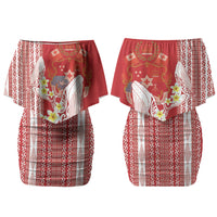 Swimming With Humpback Whales Season Tonga Couples Matching Off Shoulder Short Dress and Long Sleeve Button Shirt Tongan Tofuaa Ngatu Pattern Red LT14 - Polynesian Pride
