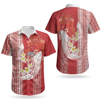 Swimming With Humpback Whales Season Tonga Couples Matching Puletasi and Hawaiian Shirt Tongan Tofuaa Ngatu Pattern Red LT14 - Polynesian Pride