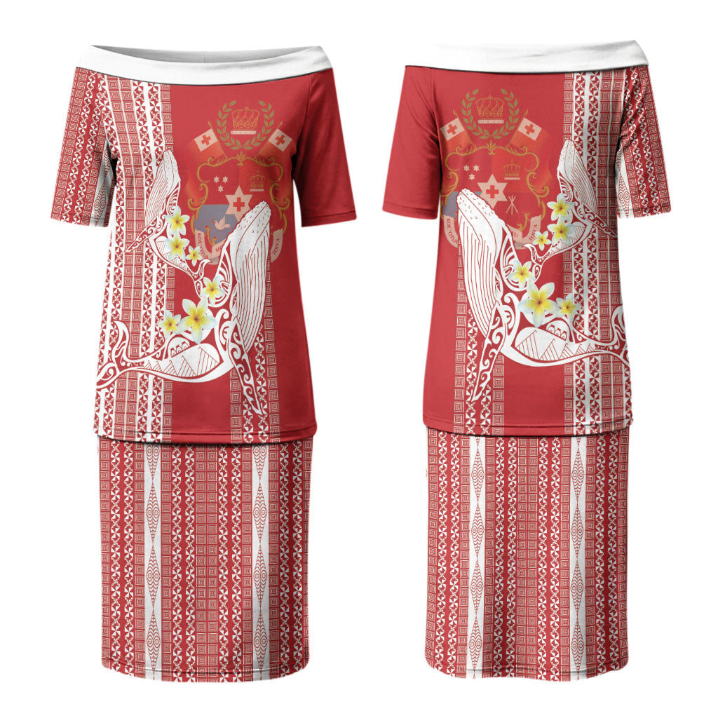 Swimming With Humpback Whales Season Tonga Couples Matching Puletasi and Hawaiian Shirt Tongan Tofuaa Ngatu Pattern Red LT14 - Polynesian Pride